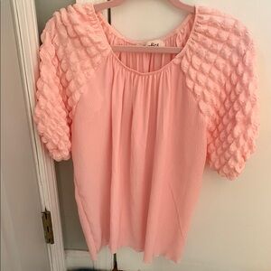 Pink Ruched Blouse with Textured Sleeves new never worn